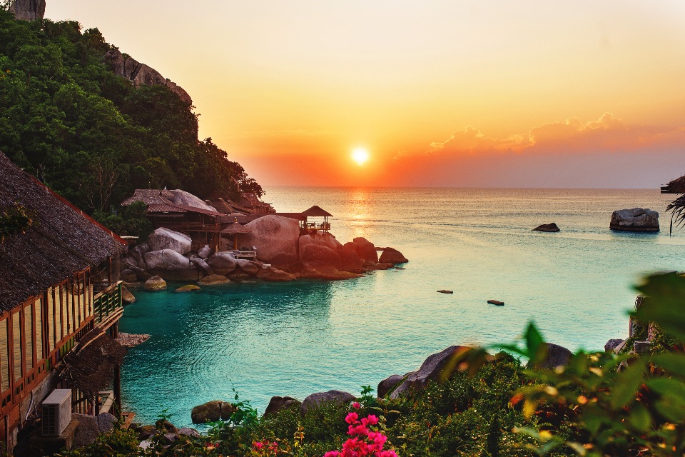 Sunset over a quiet tropical cove